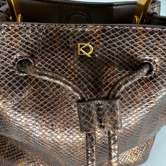 Donna Karan Drawstring Bucket Bag With Metallic Snake Print Leather - Picture 12 of 16